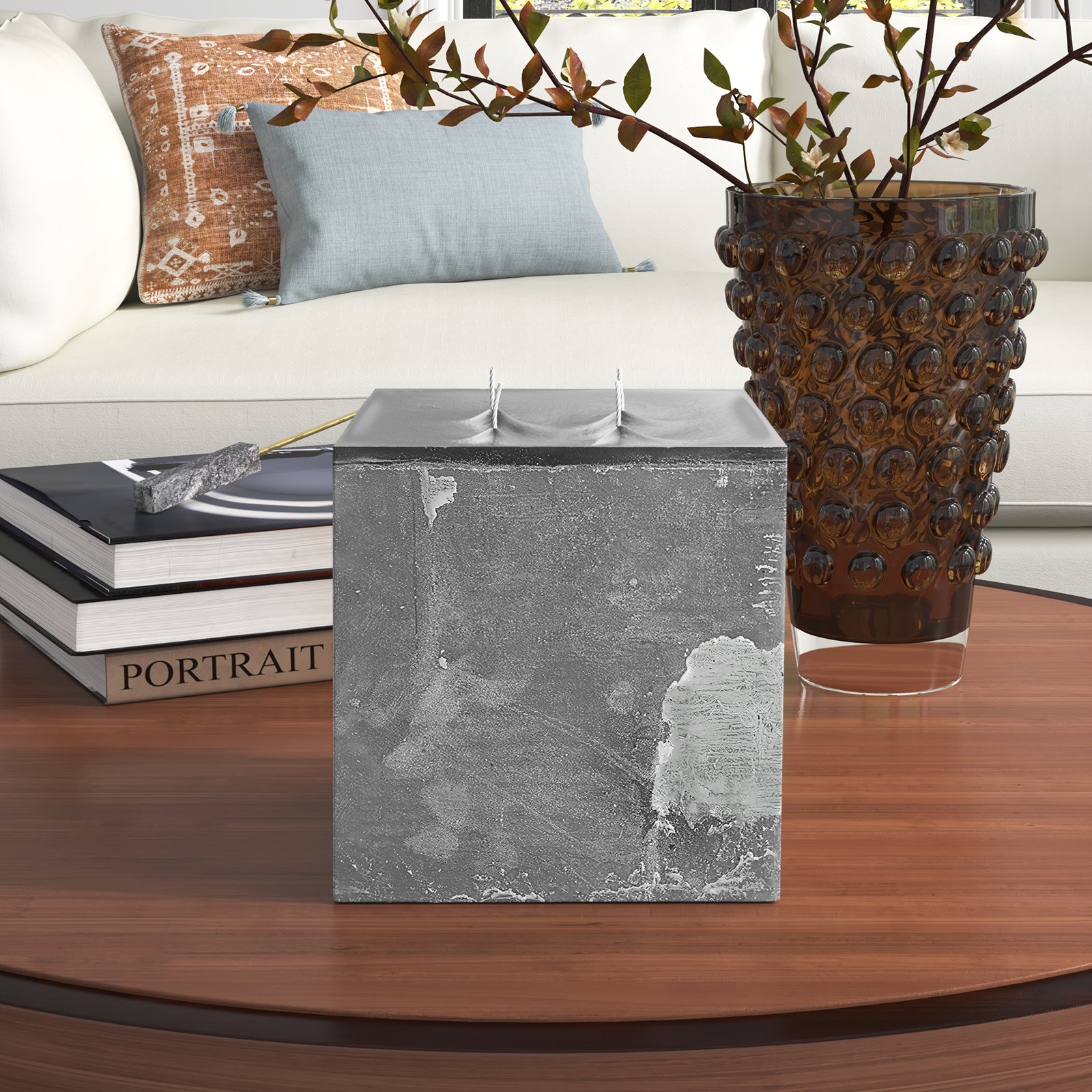 4-Wick Pillar Candle, Anthracite