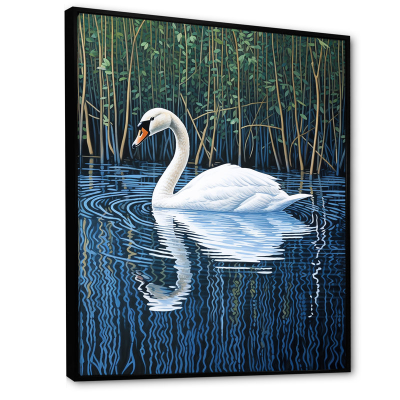 Swans Reflection By The River - Swans, Cadre flottant noir, H 32 po x l 16 po
