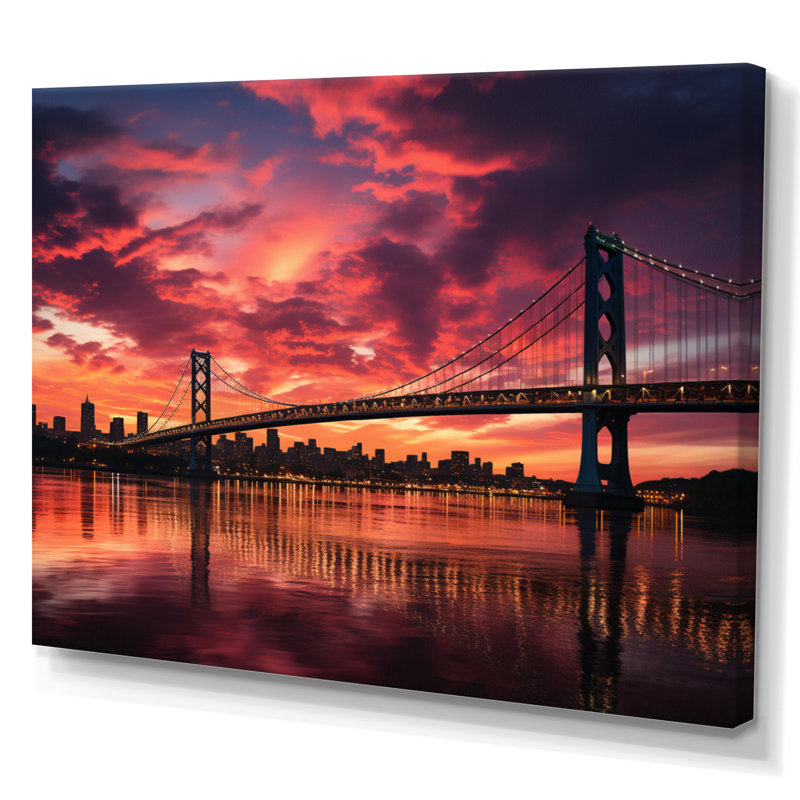 Pont rose - Paysage, H 24 po x l 32 po x P 1 po, Toile tendue