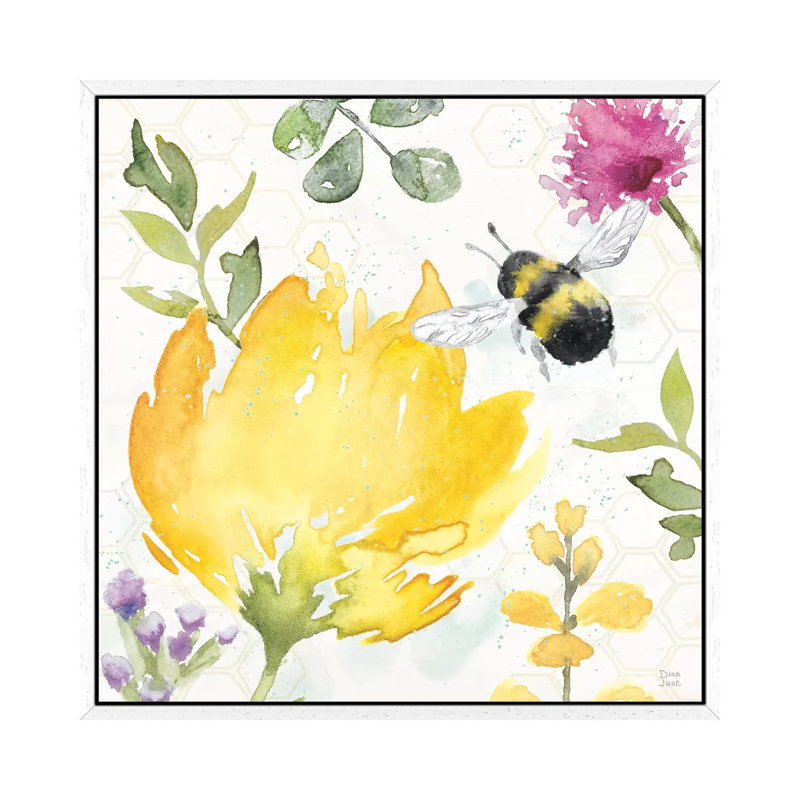 Bee Harmony II by Dina June - Painting on Canvas, 45.72cm H x 45.72cm W x 3.81cm D, White Framed