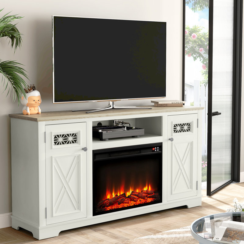 White Farmhouse 61" Fireplace TV Stand, White