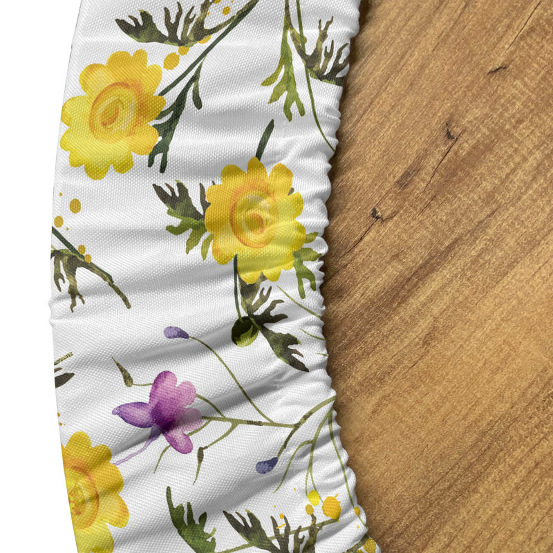 East Urban Home Floral Fitted Round Tablecloth Mustard Multicolor, 51.97" Round