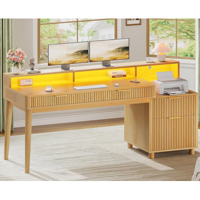 Alvonia 59'' Computer Desk Electric Gaming Desk With Drawers And Led Lights