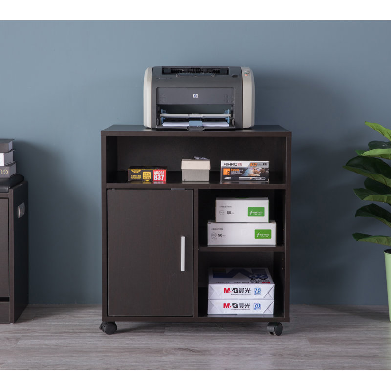 Black Wood Office Storage Stand with Casters
