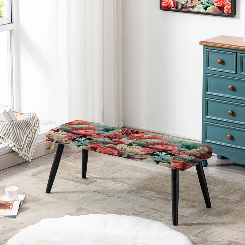 Pink And Blue Coral Coastal Reef - Coastal Upholstered Black Bench