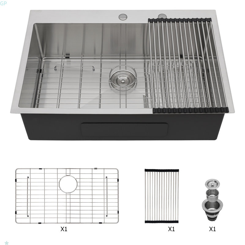 Évier de cuisine 33 po x 22 po à cuve simple encastrable 33 po en acier inoxydable de calibre 16