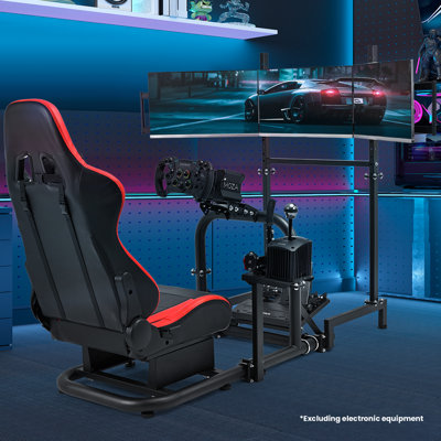  Racing Simulator Cockpit With Triple Monitor Stand And Seat Fit Logitech G920 G29 Fanatec Thrustmaster
