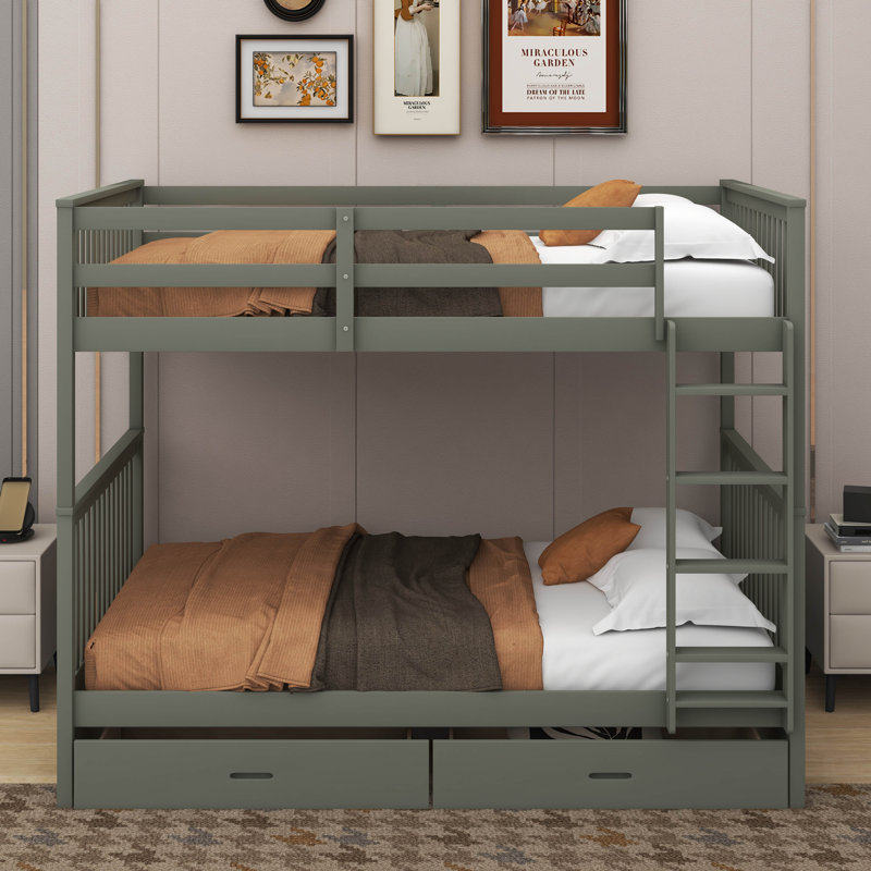 Lit superposé avec échelles et tiroirs, Gris, Simple sur simple