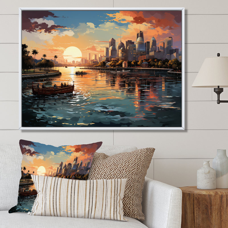 " City Singapore Popart IV ", Gold Floater Framed, 12" H x 20" W x 1" D