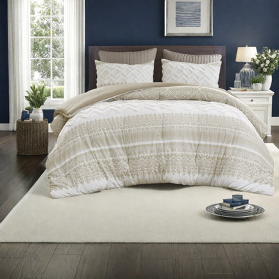 Farmhouse 3-piece Cotton Bedding Set, Chenille Tufted Comforter, Full/queen