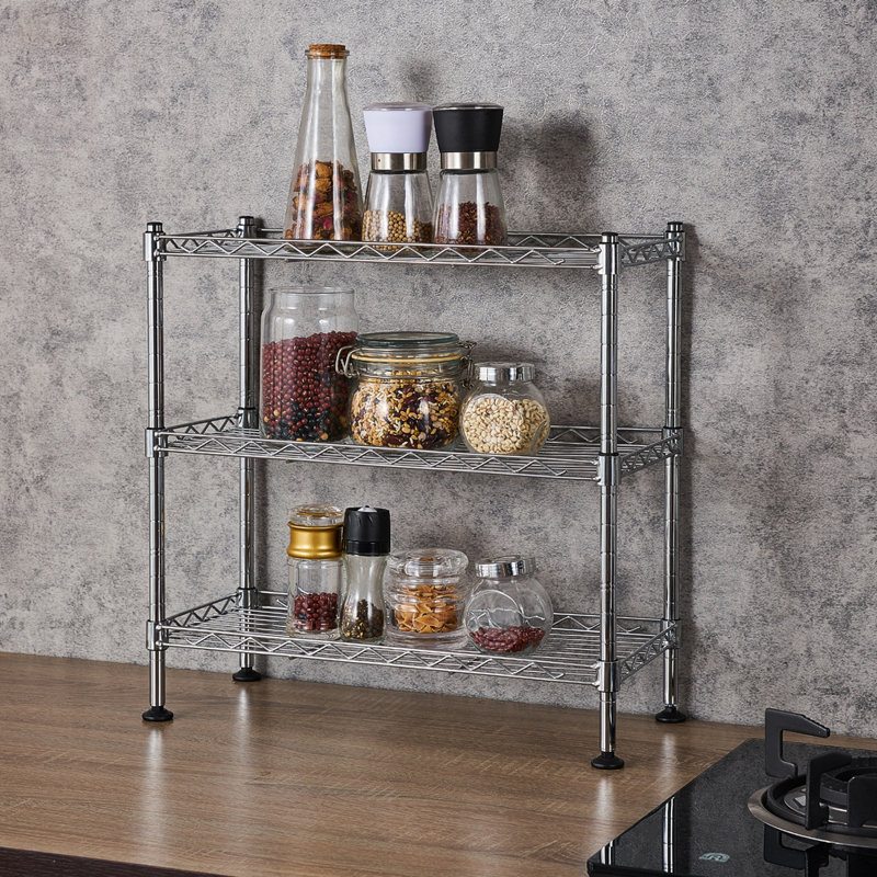 3-Tier Steel Wire Shelving Tower, 17.72" H x 17.72" W x 7.87" D