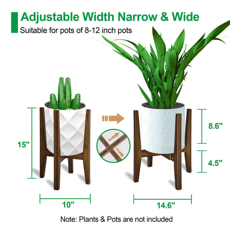 Support à plante réglable en bambou d'intérieur, Noyer