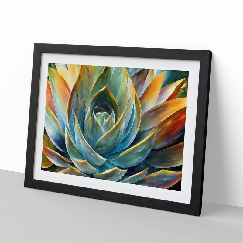 Succulent Plant Painting Vol.1 Abstract - Single Picture Frame Painting, 46cm H x 64cm W x 2cm D, Black Framed