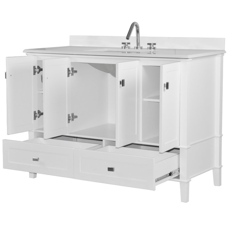 Meuble-lavabo simple 49 po avec comptoir en quartz, Blanc