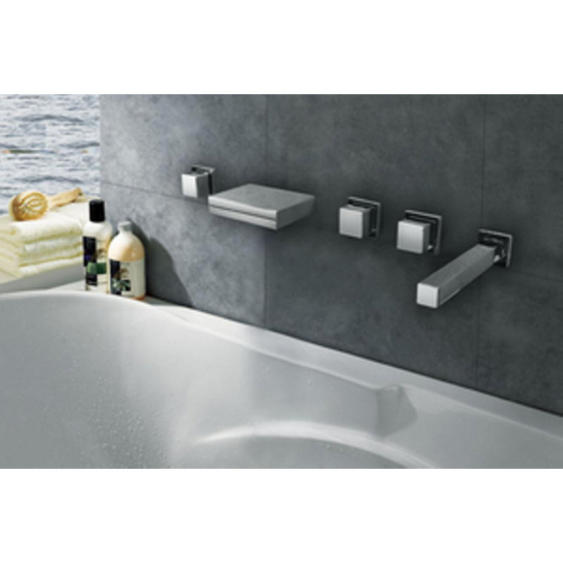 Robinet pour baignoire à DEL à 5 poignées à fixation murale à 3 trous Juno, corps en laiton massif avec lumières à changement de couleur