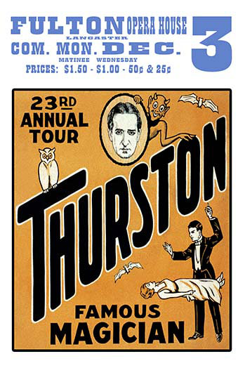 « thurston, célèbre vingt-et-un 23 tournée annuelle », affiche rétro, H 30 po x l 20 po x P 1,5 po