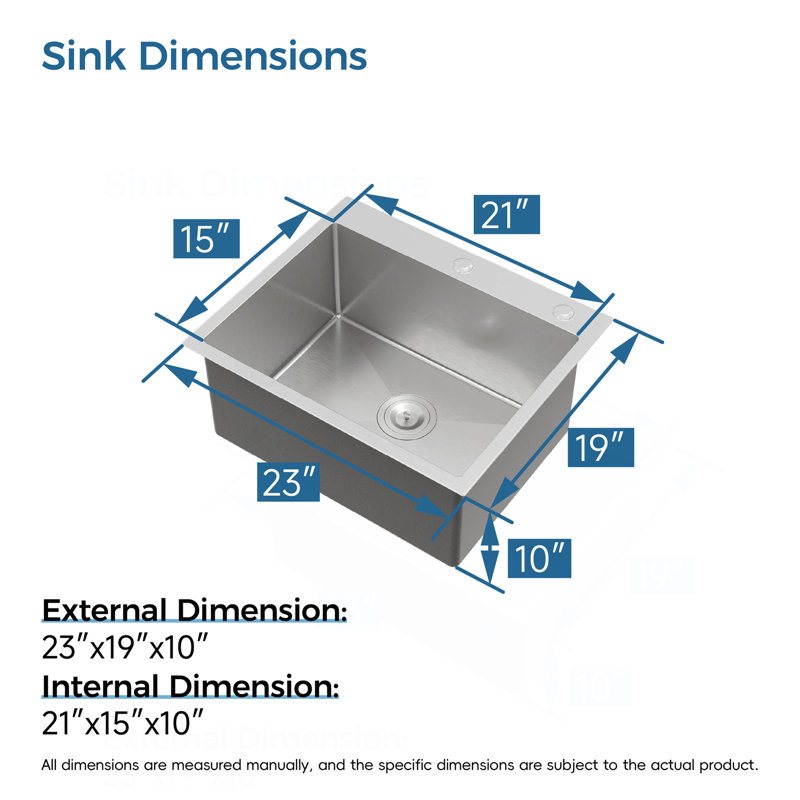 Évier de cuisine en acier inoxydable, lavabo simple sur pied de 23 po x 19 po fait à la main en gris foncé avec drain standard américain et crochet