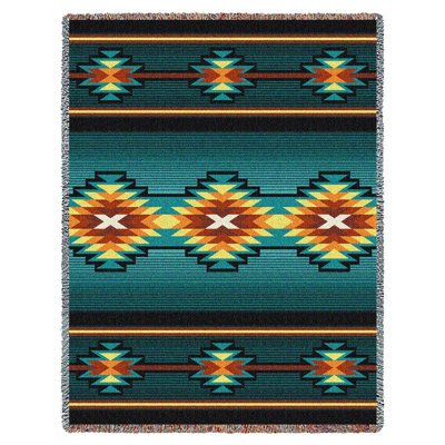 Pure Country Weavers Aydin Turquoise Blanket - Southwest Native American Inspired - Gift Tapestry Throw Woven from Cotton - Made in The USA (72x54)