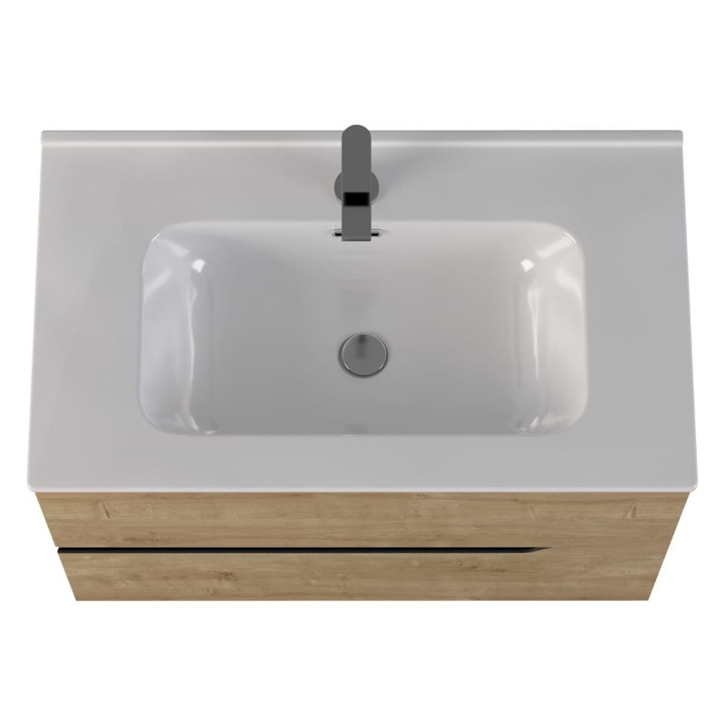 Duo 24" Single Vanity With Integrated Ceramic Top, White, 24", Blonde Wood