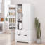 Armoire de cuisine autoportante 72 po, conception cannelée moderne avec 2 grands tiroirs et un support à épices à 8 portes, organisateur de rangement pour plusieurs pièces, blanc | Idée cadeau-477617040