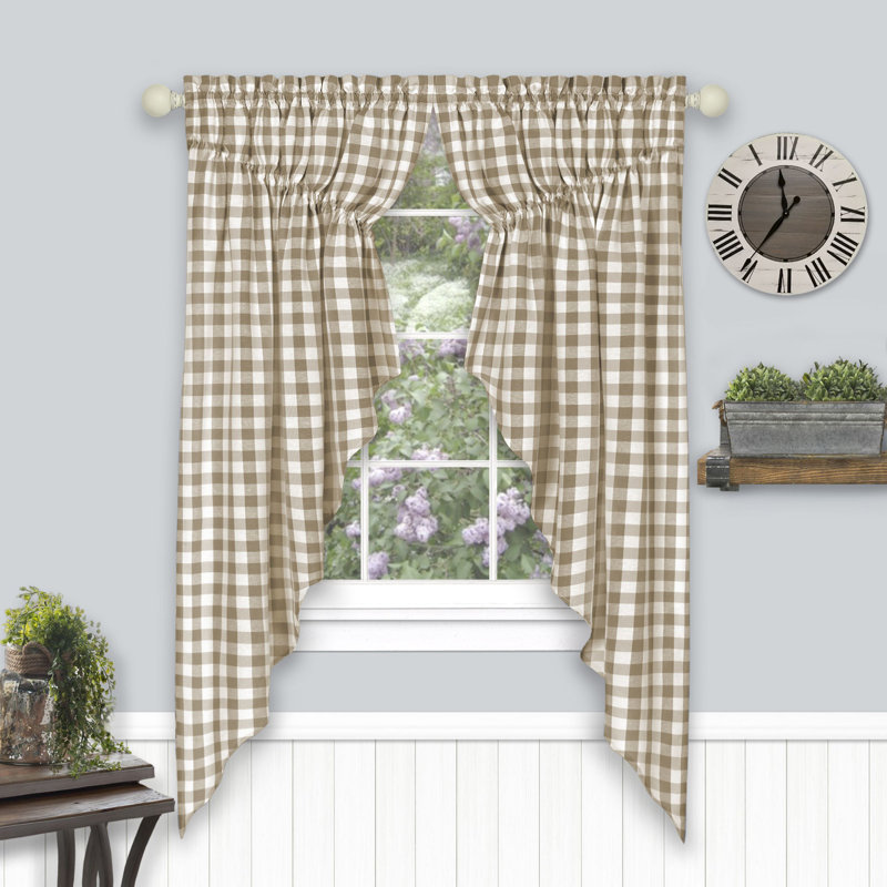 Orner Gingham Swag Kitchen Curtain, Taupe