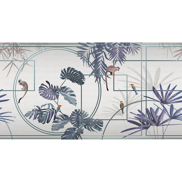 Bayou Breeze Modern Tropical Jungle Wallpaper Mural With Monkeys And ...