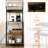 Rustic Brown Kitchen Shelving. Power Supply, . Adjustable Shelves, 5 Hooks. For Pans, Spices. Microwave Stand, Coffee Bar. 60.25" H Shelf Unit. Outlet & . Pots, 23.5" W