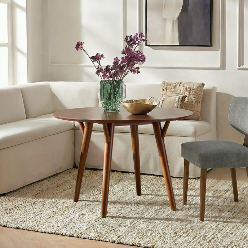Germa 45" Mid-Century Modern Round Dining Table with Solid Wood Legs, Walnut