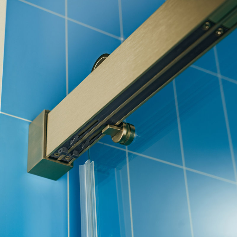 Porte de douche coulissante double sans cadre avec système de fermeture en douceur WOODBRIDGE, largeur de 56 à 60 po x hauteur de 80 po avec verre trempé transparent de 3/8 po (10 mm)