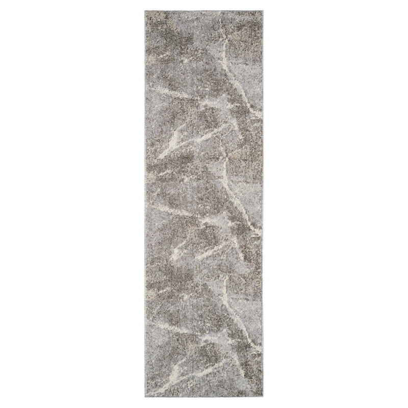 8' Gray And Beige Abstract Distressed Runner Rug