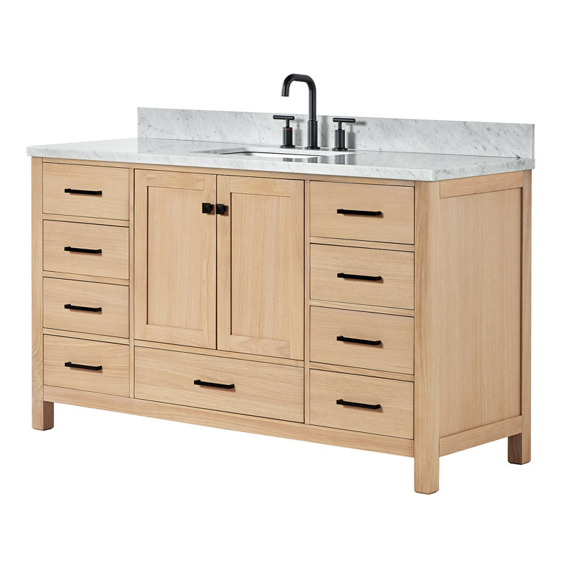 Flynt 61'' Single Bathroom Vanity with Carrara Marble Top, Oak