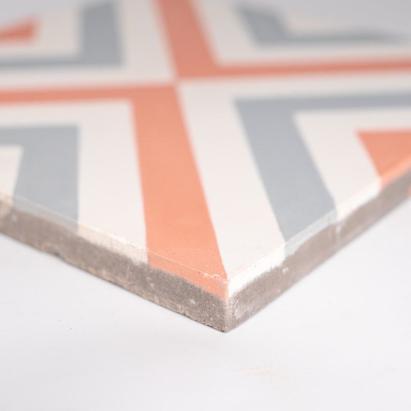 Mazagan 8" x 8" Cement Patterned Wall & Floor Tile, Orange/ Gray