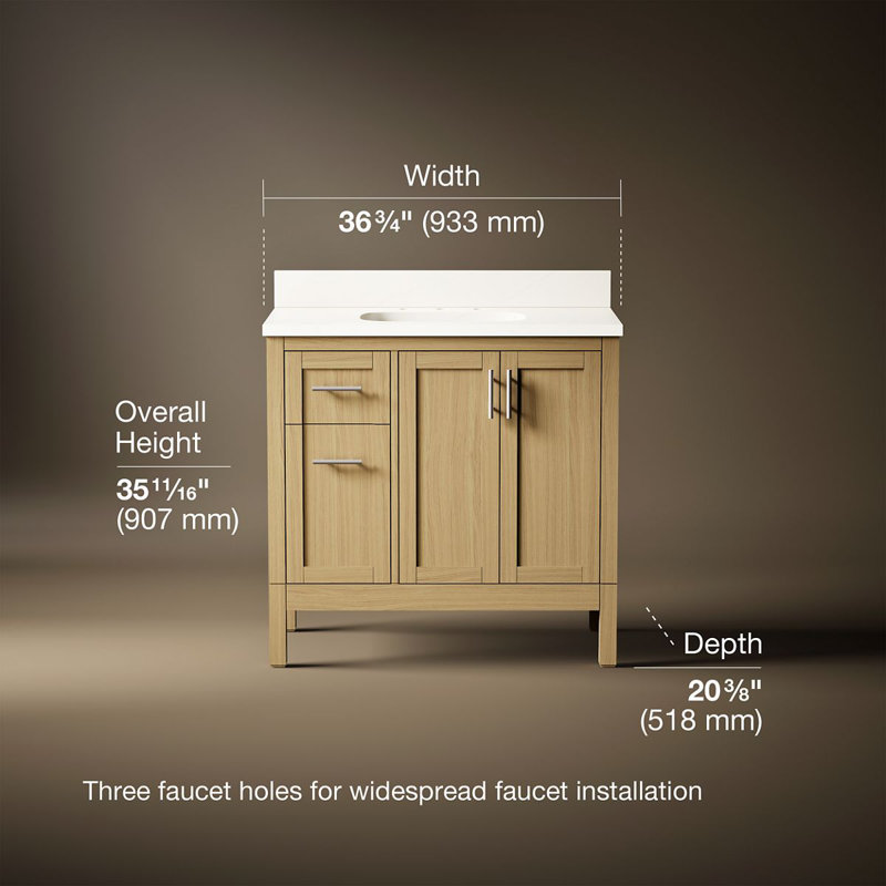 37" Single Bathroom Vanity Set, White, Light Oak