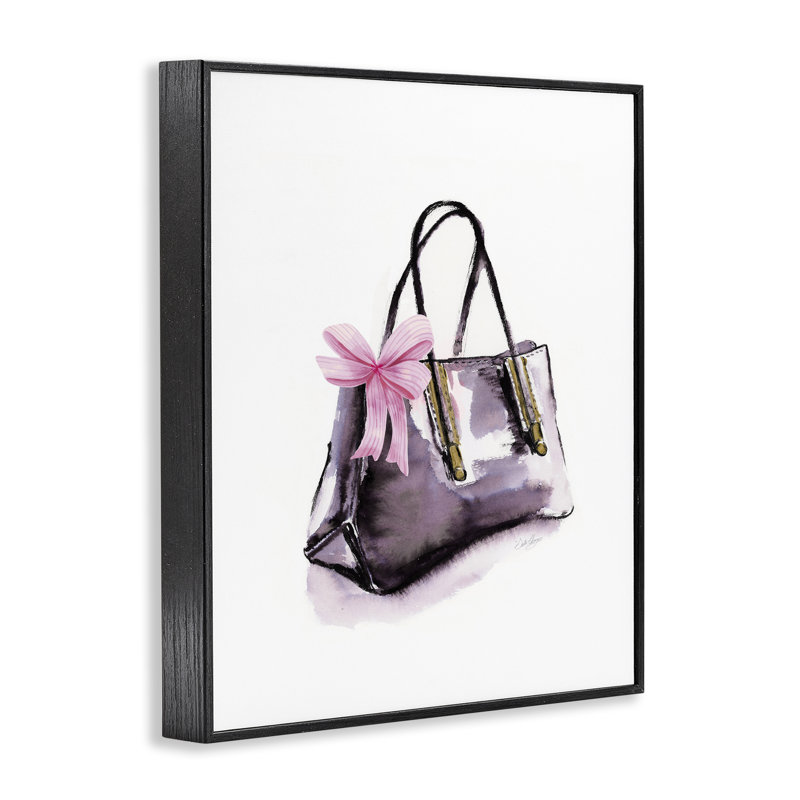 Sac à main de luxe avec ruban, estampe numérique, design par Stella Chang, H 14 po x l 11 po, Giclée encadrée noir minuit