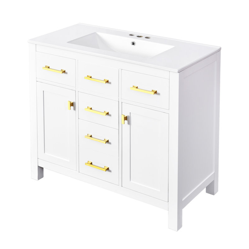 36'' Bathroon Vanity With Ceramic Sink Combo Set, Blanc