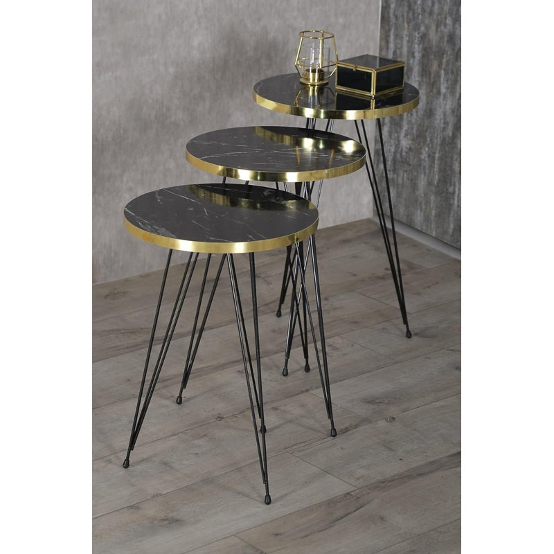 Santino Living Room Table Set, Black Marble