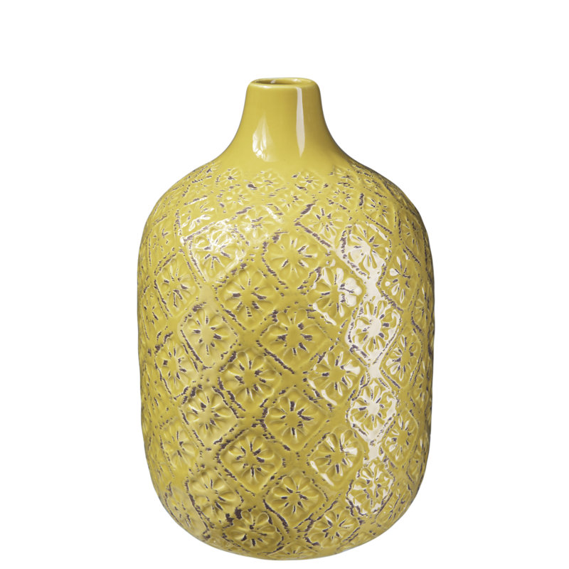Ceramic / Porcelain Table Vase, 8" H x 5.25" W x 5.25" D, Mustard Yellow
