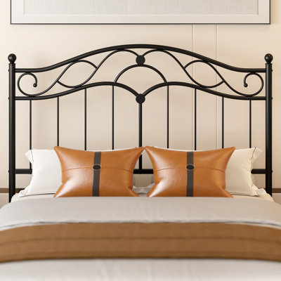 Arched Design Metal Headboard with Adjustable Height Metal Pads & Unique Ball-Adorned Slats