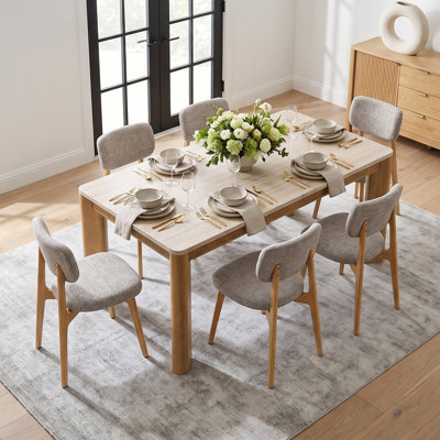 Table de salle à manger COLAMY VERSE 63 po avec plateau aspect pierre et grain de bois chaleureux