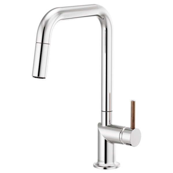 Odin® Pull-Down Faucet with Square Spout, Polished Chrome, Wood Lever