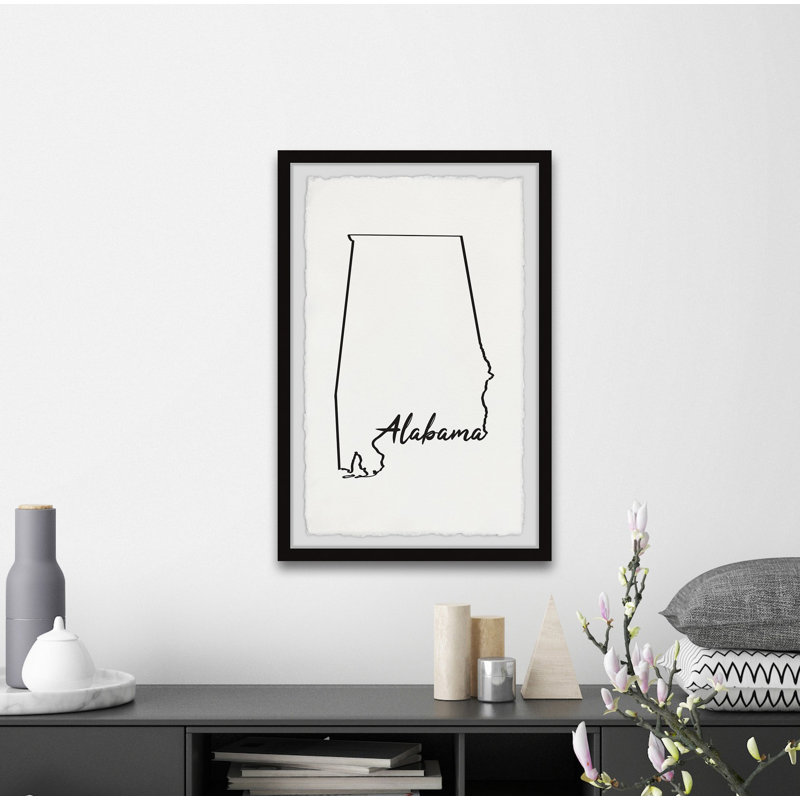 Alabama Map Outline - Cadre photo, impression d'art textuel sur papier, H 24 po x l 16 po x P 1,5 po