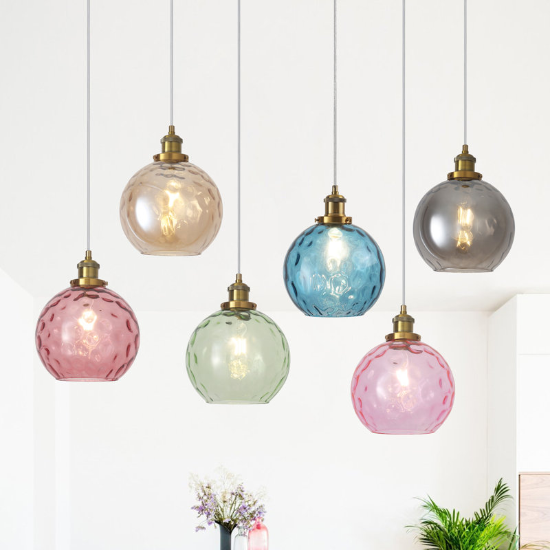 Joulane 1 - Light 8" Wide Modern Rustic Amber Globe Single Pendant Lights With Glass Shade, Farmhouse Kitchen Lighting with E26 Socket