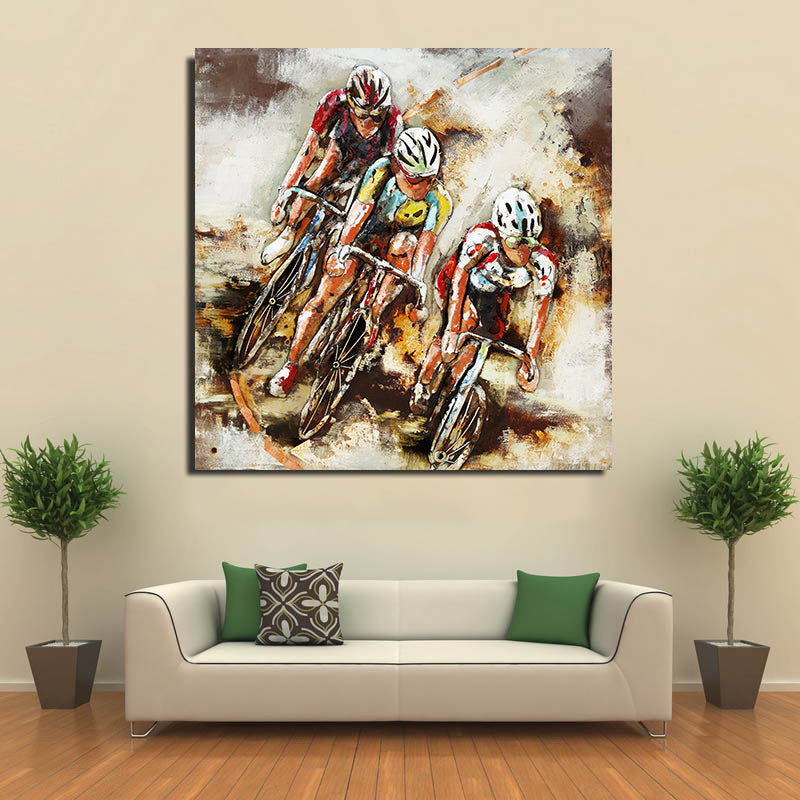 Peinture cycliste en métal et bois 3D