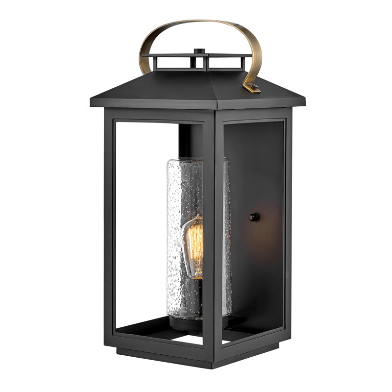 Atwater Seeded Glass Outdoor Wall Lantern, 20.5" H x 9.5" W x 10.3" D, Black, Black