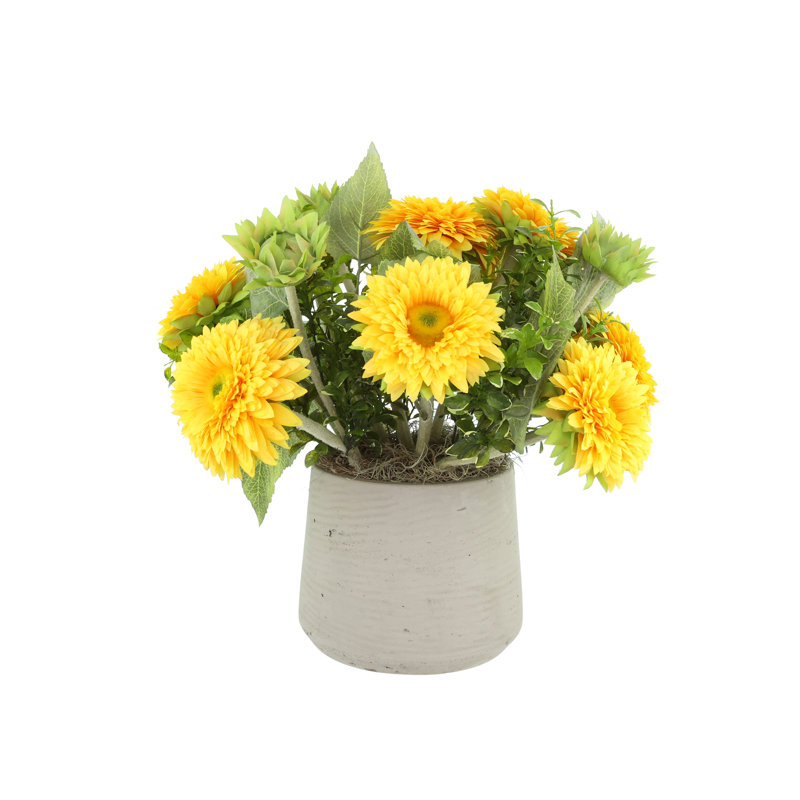 Arrangement de tournesol dans un pot en fibre de pierre, Jaune