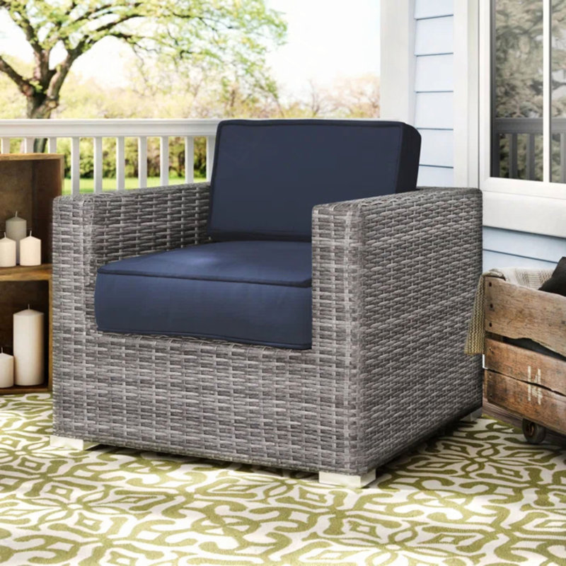 Fauteuil club en osier, Gris, Bleu