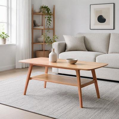 Solid Wood Coffee Table with Storage Shelf, Easy Assembly, Perfect for Home and Office Use