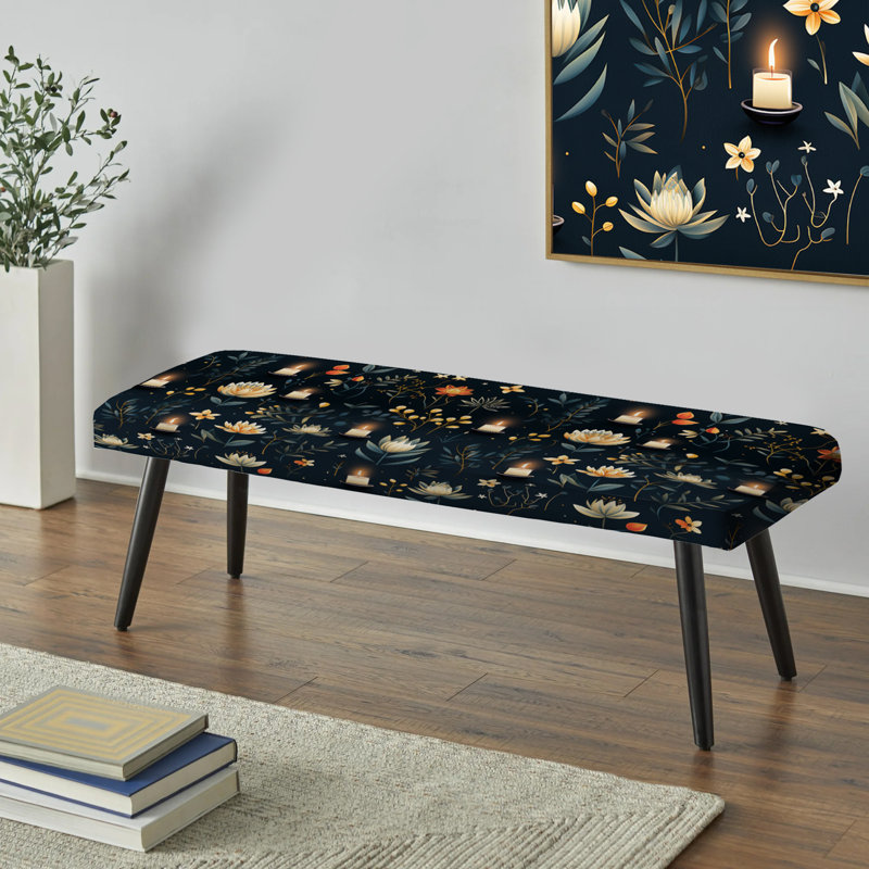 Essence Of Zen Candles - Floral Upholstered Black Bench