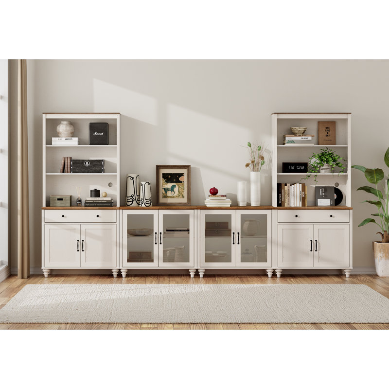 Scarlett 135.4" W Solid and Manufactured Wood Entertainment Center, White