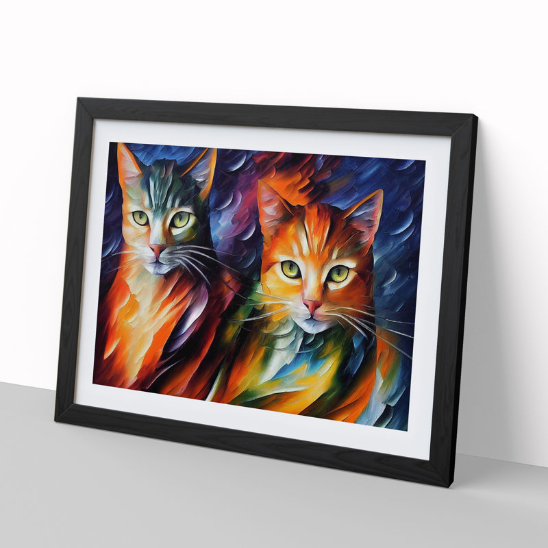 Cat Painting Vol.3 Abstract - Single Picture Frame Print, 46cm H x 64cm W x 2cm D, Black